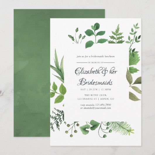 Bosrijk groen bruidsmeisjes diner kaart (Voorkant / Achterkant)