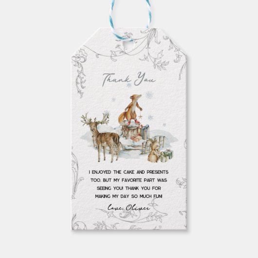 Bosrijk Winter Verjaardagsfeestje Bedankt Cadeaulabel (Voorkant)