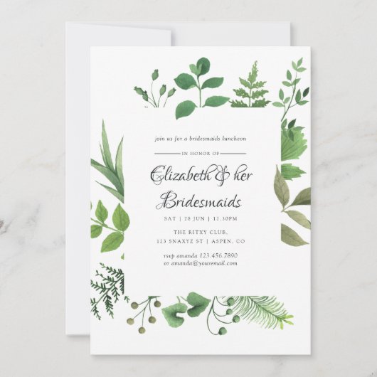Bosrijke begroeiing bruidsmeisjes luncheon kaart (Voorkant)