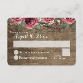 Bosrijke bordeaux bloemen rustieke schuur bruiloft kaart