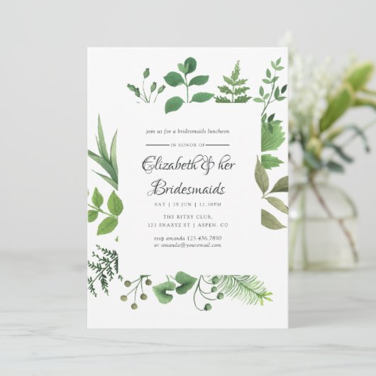 Bosrijke groene bruidsmeisjes lunch kaart (Staand voorkant)