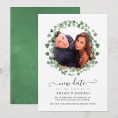 Bosrijke groene bruiloft nieuwe datum save the date (Voorkant / Achterkant)