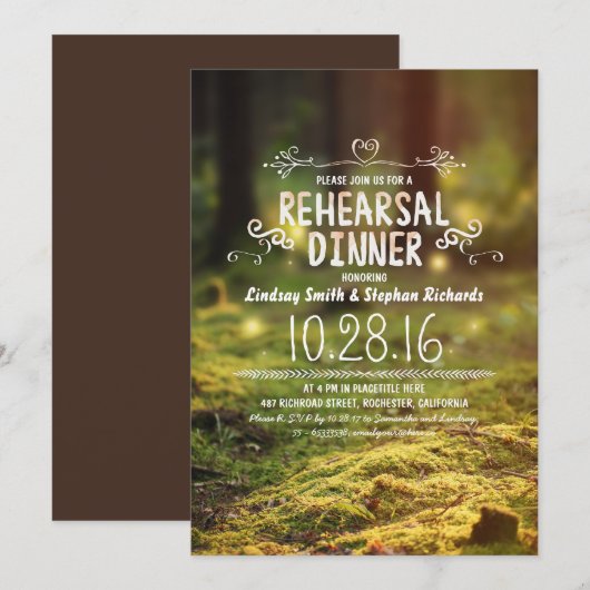 bosrijke rustieke buitenhuwelijks diner uitnodigin kaart (Voorkant / Achterkant)