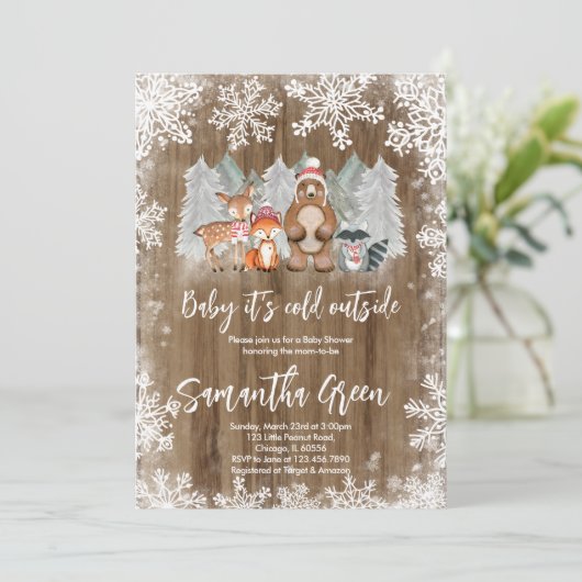 Bosrijke Winter Baby Shower Uitnodiging (Staand voorkant)