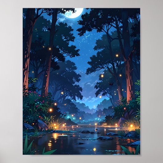 Bosrivier in het maanlicht poster (Voorkant)