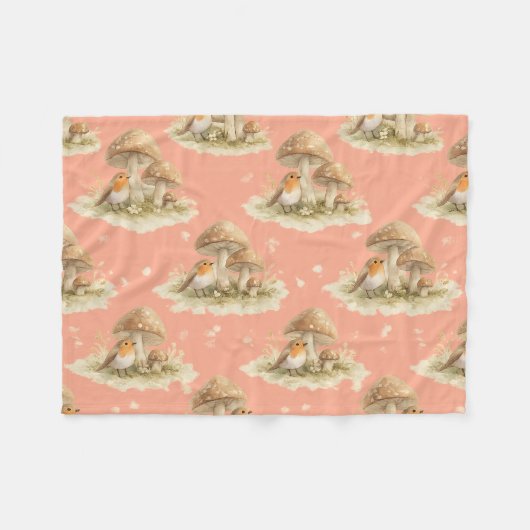 Bosroodborst & Paddenstoel Waterverf Patroon Fleece Deken (Voorkant (Horizontaal))