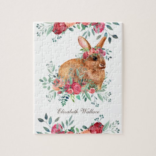 Bosroodrozen Mooie Bloemenkonijn Kindernaam Legpuzzel (Verticaal)