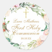 Bosroos Guirlande Eerste Heilige Communie Ronde Sticker (Voorkant)