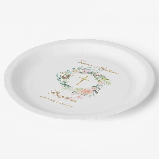 Bosroos Krans Doop Christening Papieren Bordje (Gekanteld)