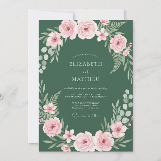Bosroze Ranunculus Eucalyptus Bruiloft Kaart (Voorkant)