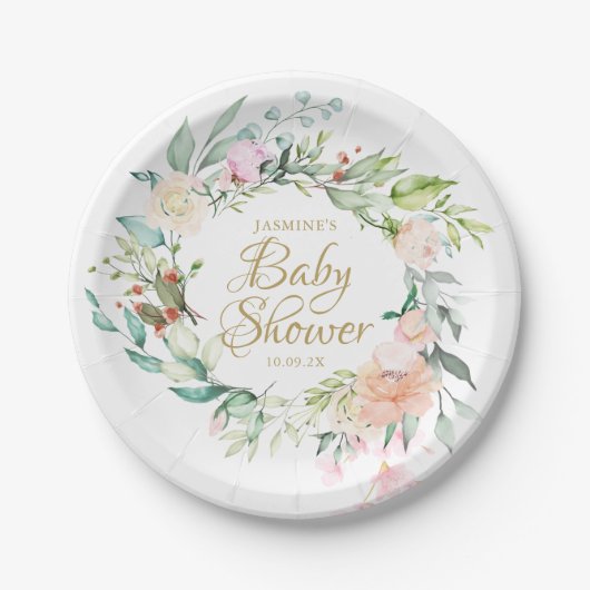 Bosrozen Koppel Baby Shower / Sprinkle Papieren Bordje (Voorkant)