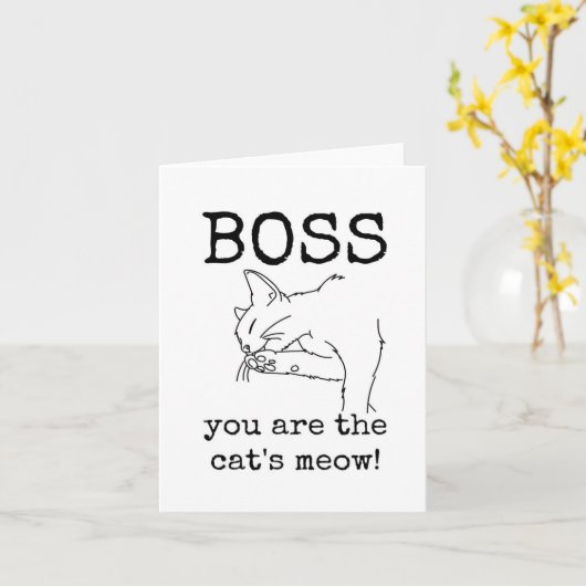 Boss Appreciation Kaart, Grappig, Schattige, Kat Kaart (Gele Bloem)