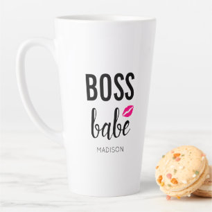 Boss Babe Aanpassen Roze Kus Roze Lippen Latte Mok