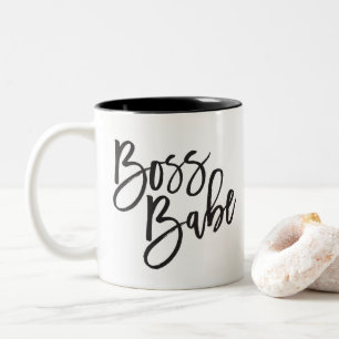 BOSS BABE black minimal script motivatie quote Tweekleurige Koffiemok