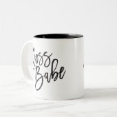BOSS BABE black minimal script motivatie quote Tweekleurige Koffiemok (Voorkant links)