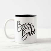 BOSS BABE black minimal script motivatie quote Tweekleurige Koffiemok (Links)