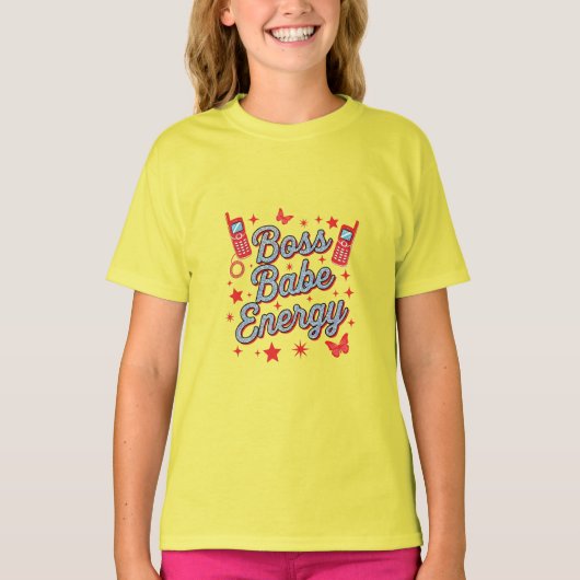 Boss Babe Energie – gele Power T-shirt (Voorkant)