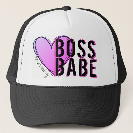 Boss Babe Heart Pink Trucker Hat Dames Diva Girls Pet (Voorkant)