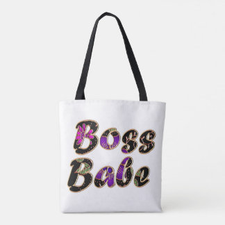 Boss Babe in Black Floral Tote Bag
