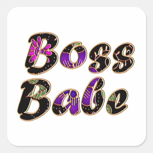 Boss Babe in Black Floral Vierkante Sticker (Voorkant)