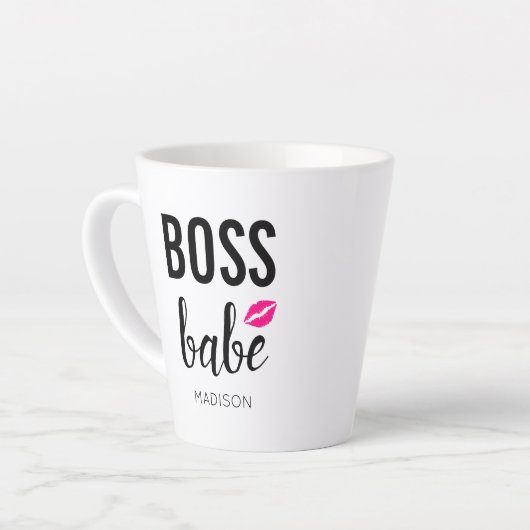 Boss Babe personaliseren | Roze Kiss | Roze lippen Latte Mok (Linkerhoek)