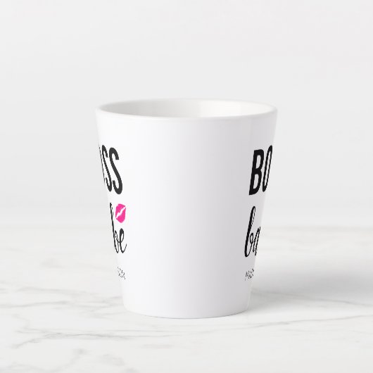 Boss Babe personaliseren | Roze Kiss | Roze lippen Latte Mok (Voorkant)