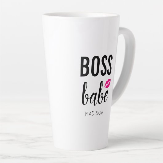 Boss Babe personaliseren | Roze Kiss | Roze lippen Latte Mok (Rechterhoek)