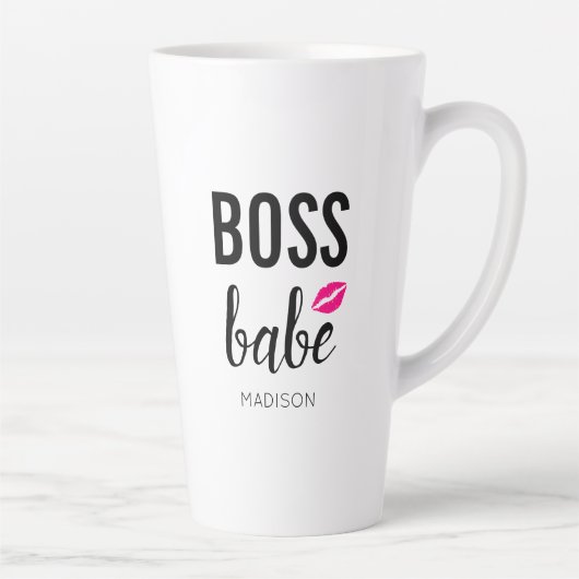 Boss Babe personaliseren | Roze Kiss | Roze lippen Latte Mok (Rechts)