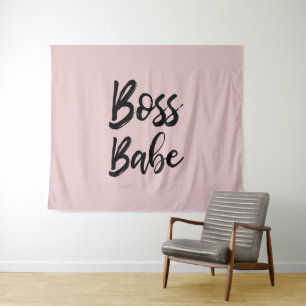 Boss Babe Quote Zwart Roze Eenvoudige Typografie Wandkleed