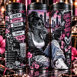 Boss Babe Stedelijk Meisje Monochroom Stads Collag Thermosbeker