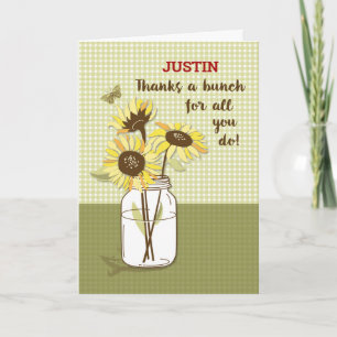 Boss Day, Custom Name, Justin, met Sunflower Kaart