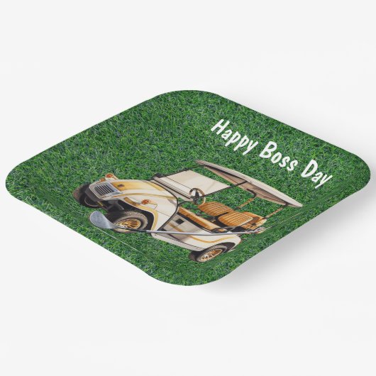 Boss Day met golfkar voor Golfer Papieren Bordje (Gebogen)