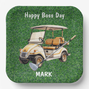 Boss Day met golfkar voor Golfer Papieren Bordje