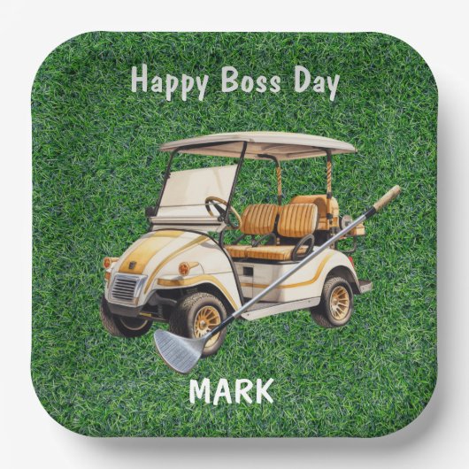 Boss Day met golfkar voor Golfer Papieren Bordje (Voorkant)