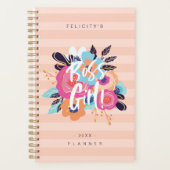Boss Girl | Trendy Bold Florals & Blush Striped Planner (Voorkant)