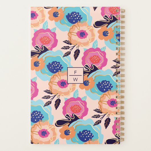 Boss Girl | Trendy Bold Florals & Blush Striped Planner (Achterkant)