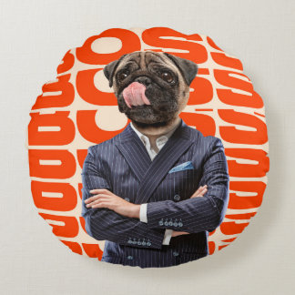 Boss headed by dog head standing with hands crosse rond kussen