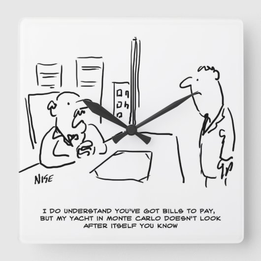 Boss kan geen Betaalverhoging geven omdat hij een  Vierkante Klok (Voorkant)