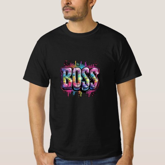 BOSS Kleurrijke Graffiti Drip T-Shirt (Voorkant)