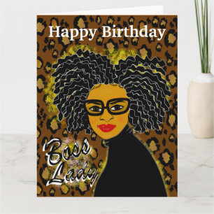 Boss Lady African American Leopard Birthday Kaart