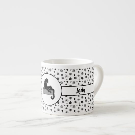 Boss Lady Black Kat en bloemen Espresso Kop (Voorkant rechts)