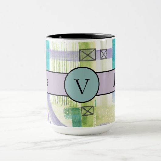 Boss Lady Black Monogram Abstract 2 Ringer 15 oz Mok (Midden)