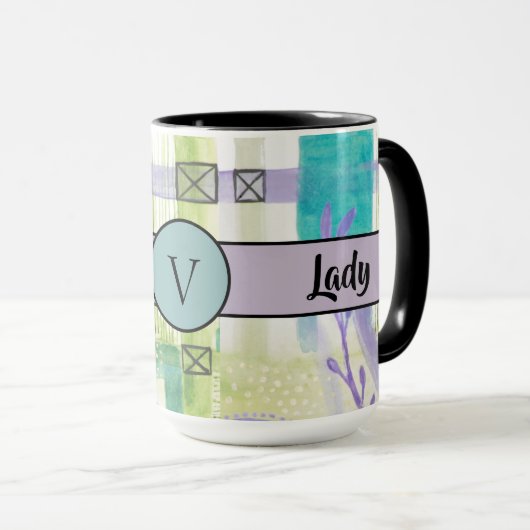 Boss Lady Black Monogram Abstract 2 Ringer 15 oz Mok (Voorkant rechts)