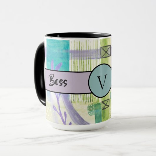 Boss Lady Black Monogram Abstract 2 Ringer 15 oz Mok (Voorkant links)