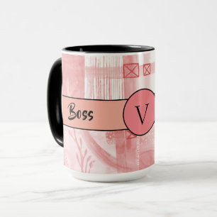 Boss Lady Black Monogram Abstract 3 Ringer 15 oz Mok