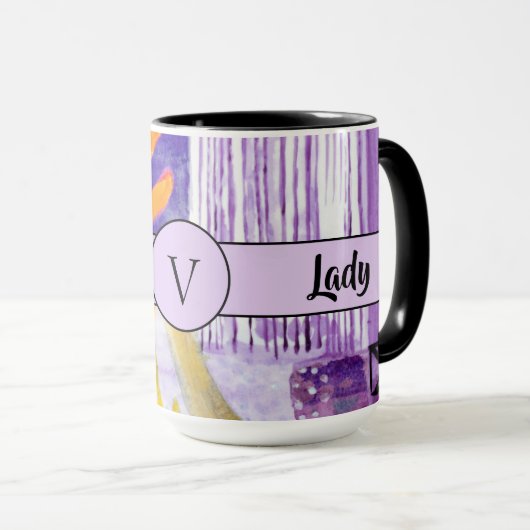 Boss Lady Black Monogram Abstract 3 Ringer 15 oz Mok (Voorkant rechts)