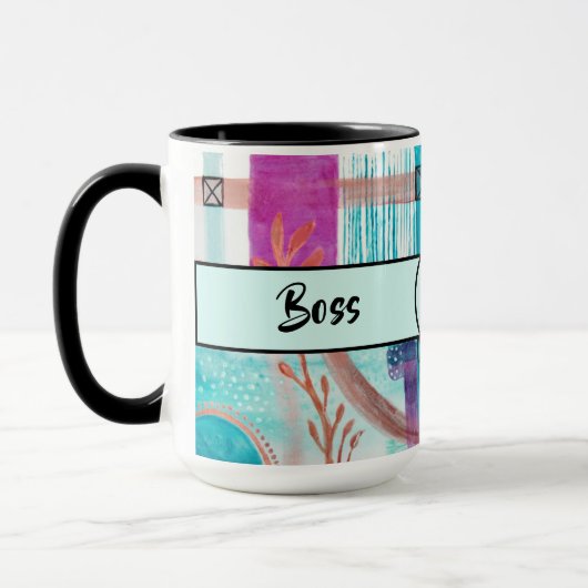Boss Lady Black Monogram Abstract Ringer 15oz Mok (Links)