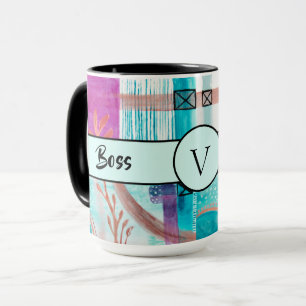 Boss Lady Black Monogram Abstract Ringer 15oz Mok