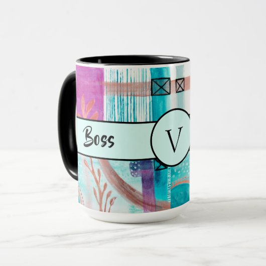 Boss Lady Black Monogram Abstract Ringer 15oz Mok (Voorkant links)