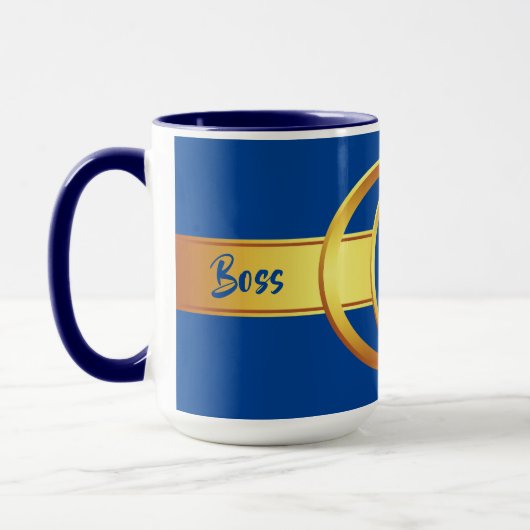 Boss Lady Blue en Yellow Monogram Ringer 15oz Mok (Links)